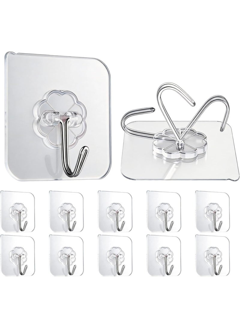 Waterproof Transparent Self-Adhesive Wall Hooks – Heavy Duty 22lb Load Sticky Hooks for Hanging Clothes, Towels, Bags, Kitchen Tools, Bathroom, and Outdoor Utility Organization-10Pcs - Image 1